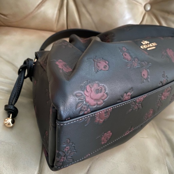 LKNW Coach Faye Shoulder Bag & Wallet Set Leather Floral Print Black/Wine - Picture 7 of 16